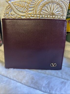 Valentino Garavani Leather Wallet in Burgundy with Gold Logo